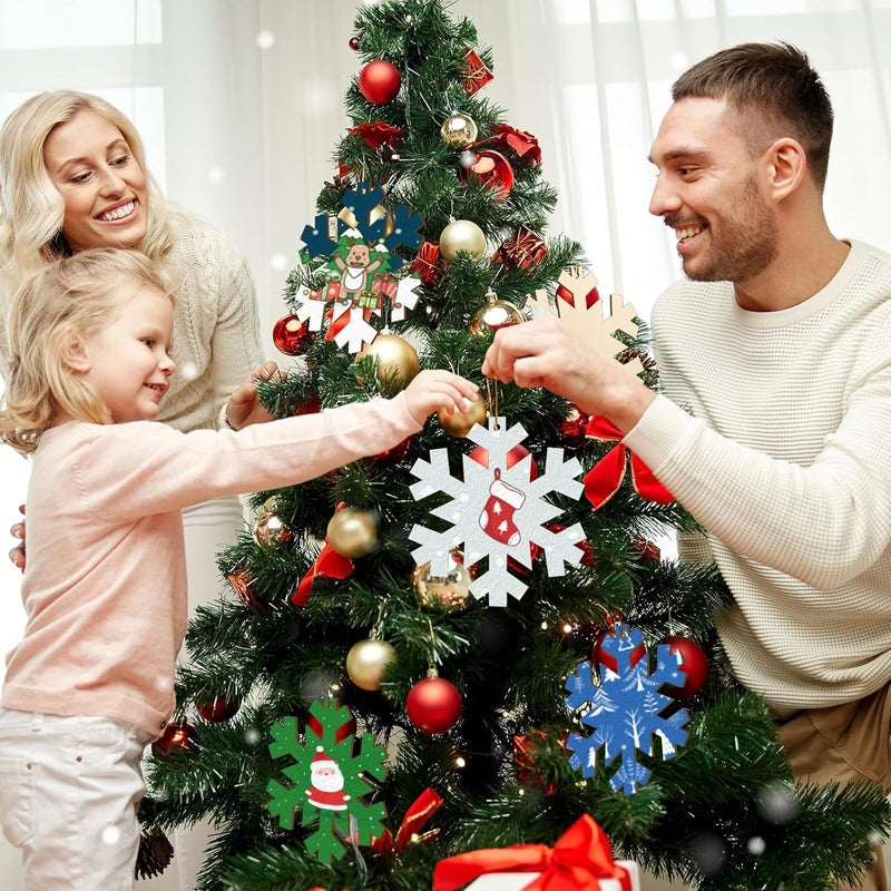 Sophena Large Size 7 inch Wooden Christmas Ornaments to Paint 10PCS, DIY Blank Snowflake Cutouts Unfinished Wood Ornament for Crafts Hanging Christmas Decorations, Wood Discs Ornament for Home Winter - Image 2